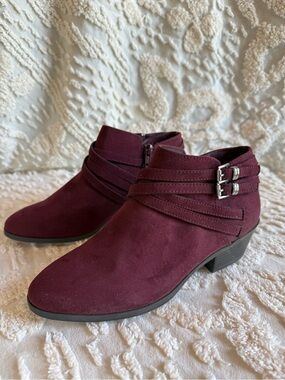 Style & Co. Burgundy Suede Ankle Booties with Buckle Straps